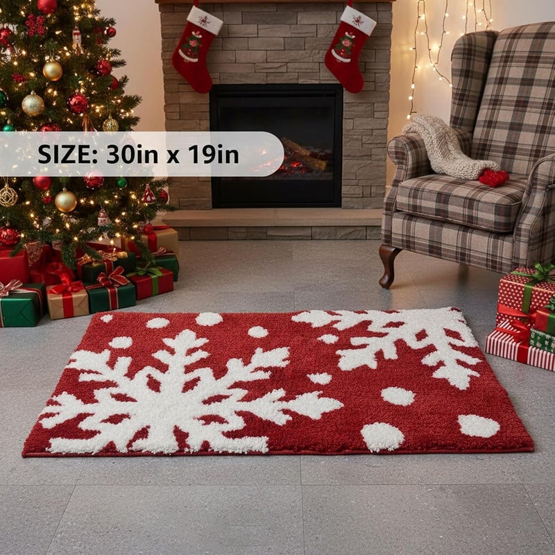 REFGY Christmas Bathroom Rug Set,Snowflake Bathroom Mat,Extra Soft Absorbent,Winter Themed Xmas Plush Bathroom Floor Rug for Holiday Décor - Image 4